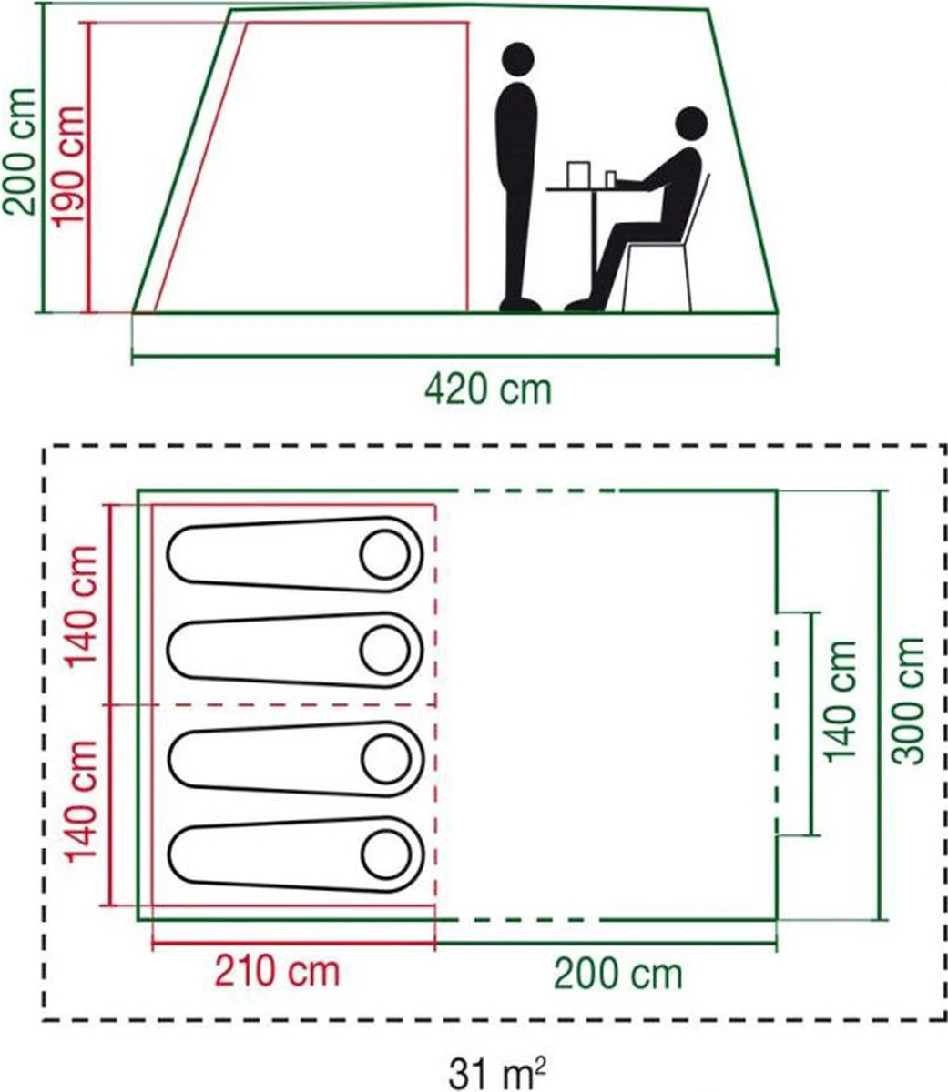 Coleman Cook 4 Tunneltent - Familietent - 4-Persoons - Groen 2 Coleman Cook 4 Tunneltent - Familietent - 4-Persoons - Groen - Afbeelding 2