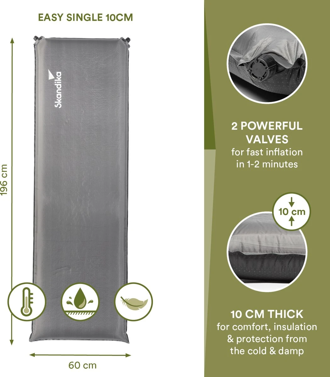 Skandika Easy Single Zelfopblaasbaar Slaapmat – Slaapmat – Slaapmat Zelfopblazend – Logeerbed – Polyester, PVC - Premium Zelfopblazend Luchtbed, Antislip-materiaal, Ideaal Voor Camping – Outdoor, Camping – Kamperen – 196 X 60 X 10 Cm – 3.2kg - Grijs 3 Skandika Easy Single Zelfopblaasbaar Slaapmat – Slaapmat – Slaapmat Zelfopblazend – Logeerbed – Polyester, PVC - Premium Zelfopblazend Luchtbed, Antislip-materiaal, Ideaal Voor Camping – Outdoor, Camping – Kamperen – 196 X 60 X 10 Cm – 3.2kg - Grijs - Afbeelding 3
