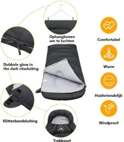 HikeMeister Mummy Slaapzak 1600 Gram - Kamperen - Zwart - Ca. 220 X 80 Cm - Met Binnenzak - Comfortzone: 0-15 Graden - Draagtas -Campingwinkel 1051x1200 1