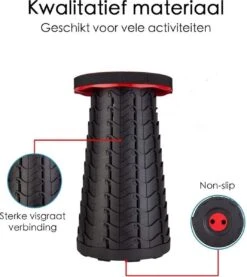 Kampeerkruk - Uitschuifbare Kruk - Rood/Zwart- Tot 120 Kg - Travel Stool - Opvouwbare Campingkruk - Inklapbaar Krukje - Telescopische Kruk - Camping - Outdoor -Campingwinkel 1069x1200