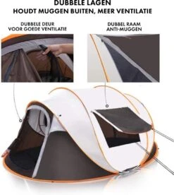Fly Lab Luxe Pop Up Tent - Kampeer Tent - Grijs/Oranje - 4 Persoons -Campingwinkel 1072x1200