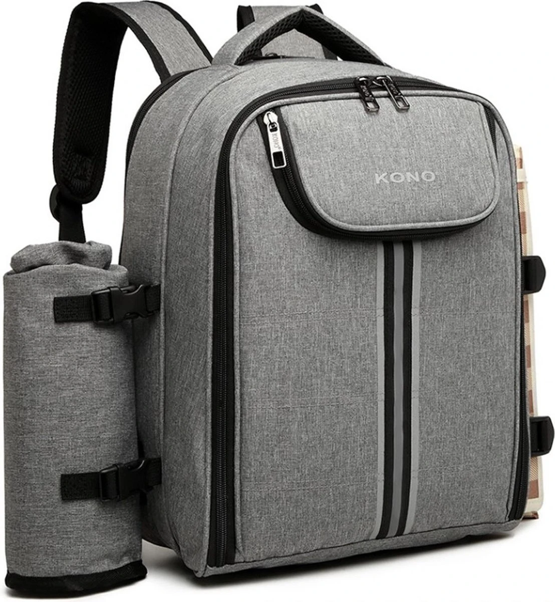 Kono Koeltas - Koelrugzak - Picknick - Picknicktas Met Flessenhouder - Koelrugtas Met Picknickkleed - Grijs (E6915 GY) 8 Kono Koeltas - Koelrugzak - Picknick - Picknicktas Met Flessenhouder - Koelrugtas Met Picknickkleed - Grijs (E6915 GY) - Afbeelding 8