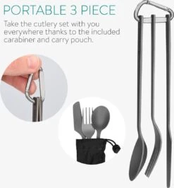 Navaris Campingbestek Van Titanium - Set Met Vork, Mes En Lepel - Bestekset Voor Onderweg En Op Reis - Inclusief Karabijnhaak En Bewaarzakje -Campingwinkel 1113x1200 7