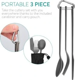 Navaris Campingbestek Van Titanium - Set Met Vork, Mes En Lepel - Bestekset Voor Onderweg En Op Reis - Inclusief Karabijnhaak En Bewaarzakje -Campingwinkel 1115x1200 4