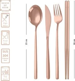 House Of Husk Reisbestek - Reis Bestekset - Chopsticks - Metalen Rietjes Met Borstel - Lepel - Vaatwasserbestendig - RVS - 7 Delig - Rose Goud -Campingwinkel 1115x1200 5