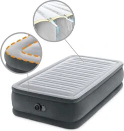 Intex Luchtbed - 1-Persoons - 99 X 191 X 46 Cm - Grijs - Met Ingebouwde Pomp, Hoeslaken Zwart En Reparatieset -Campingwinkel 1133x1200