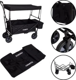 AREBOS Handwagen Vouwbare Dak Handwagen Vouwbare Trolley Uitrustingswagen Zwart -Campingwinkel 1141x1200 6