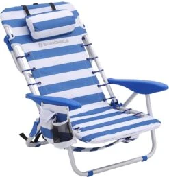Naqsh Store Strandstoel Met Hoofdkussen, Aluminium, Draagbare Vouwstoel, Campingstoel, Opvouwbaar En Verstelbaar, Zoals Een Rugzak Draagbaar, Buitenstoel, Blauw En Wit Gestreept GCB62BU -Campingwinkel 1148x1200