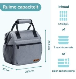 ForDig Lunchtas Grijs - Koeltas Gemaakt Van 600D Polyester Met PEVA-Voering - Ruimte Voor Lunchtrommel / Snacks / Blikjes - Koel Tas Met Mesh Opbergruimtes En Ruimte Voor Bestek - Lunch Tas Cool Bag - Coolerbag - Kleine Cooler -Campingwinkel 1150x1200 5