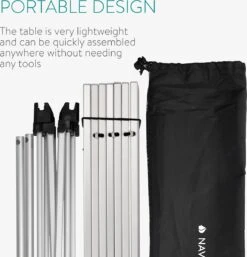 Navaris Campingtafel - Inklapbaar Campingtafeltje Van Aluminium - Opvouwbare Tafel Inclusief Draagtas - Picknicktafel - Zilver -Campingwinkel 1154x1200