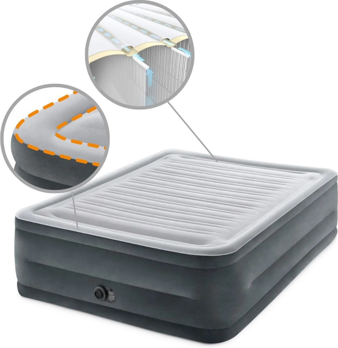 Intex Luchtbed - 2-Persoons - 152 X 203 X 33 Cm - Grijs - Met Ingebouwde Pomp, Hoeslaken Wit En Reparatieset 3 Intex Luchtbed - 2-Persoons - 152 X 203 X 33 Cm - Grijs - Met Ingebouwde Pomp, Hoeslaken Wit En Reparatieset - Afbeelding 3