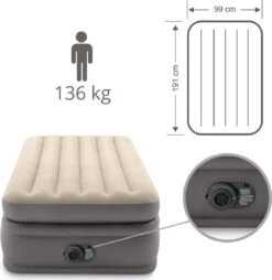 Intex Prime Comfort - Luchtbed - 1-Persoons - 99x191x51 Cm (BxLxH) - Grijs - Met Ingebouwde Motorpomp -Campingwinkel 1167x1200