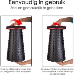 Kampeerkruk - Uitschuifbare Kruk - Rood/Zwart- Tot 120 Kg - Travel Stool - Opvouwbare Campingkruk - Inklapbaar Krukje - Telescopische Kruk - Camping - Outdoor -Campingwinkel 1175x1200 3