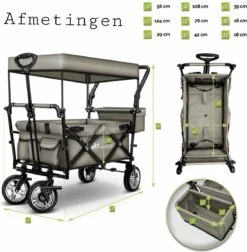 Wildebeest Bolderkar Opvouwbaar Grijs - Bolderwagen Met Kinder Zitje - Bolderkarren - Handkar Grijs - Opvouwbaar Transportwagen - Transportkar - Handkar Tuin Trolley Met Dak Transport Trolley XXL -Campingwinkel 1175x1200 8