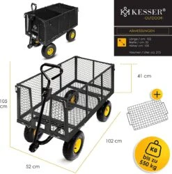Exxen KESSER® Bolderkar, 550 Kg Belastbaar, Tuinwagen, Transportwagen, Tuinwagen, Uitneembaar Zeil, Gereedschapswagen, Handwagen, Veelzijdig Inzetbaar, Zwart -Campingwinkel 1185x1200 8