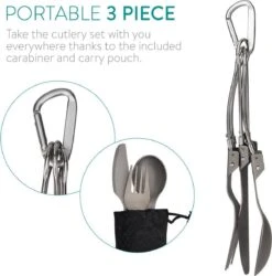 Navaris Campingbestek Van Titanium - Set Met Vork, Mes En Lepel - Inklapbaar - Bestekset Voor Onderweg - Inclusief Karabijnhaak En Bewaarzakje -Campingwinkel 1185x1200 9