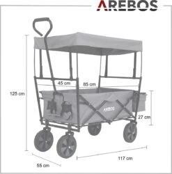 AREBOS Handwagen Vouwbare Dak Handwagen Vouwbare Trolley Uitrustingswagen Grijs -Campingwinkel 1187x1200 4