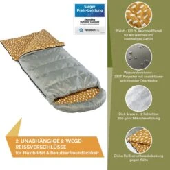 Skandika Dundee Flannel-R Slaapzak – Slaapzakken – Slaapzakken Volwassen - Maat M – Unisex - Katoen, Luxe Kwaliteit, Dubbele Slaapzak, 3 Seizoenen, Tot -20°C - 220 X 80 Cm - Outdoor Kampeerslaapzak – Ritssluiting Rechts - Grijs/geel -Campingwinkel 1195x1200 6