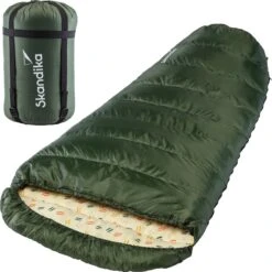 Skandika Vegas-R XXL Slaapzak - Mummieslaapzakken – Slaapzakken Volwassen – Maat XXL – Mummie Slaapzak - Unisex - Katoen, Luxe Kwaliteit, Koppelbaar, 3 Seizoenen, 220 X 110 Cm, -12° Tot -15°C, Outdoor Kampeerslaapzak – Ritssluiting Rechts - Groen
