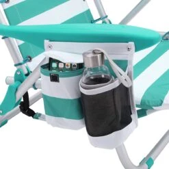 Strandstoel Met Afneembare Hoofdsteun, Draagbare Klapstoel, Campingstoel, Rugleuning Tot 180° Verstelbaar, Met Bekerhouder En Zijvak, Groene En Witte Strepen GCB62JW -Campingwinkel 1199x1200 1