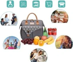 HN® Lunchtas Grijs Pijlen, Geïsoleerde Koeltas, Lekvrij, Extra Grote Opening Voor De Lunch Box, 25×16,5×26cm Design Heren En Dames -Campingwinkel 1200x1022 2