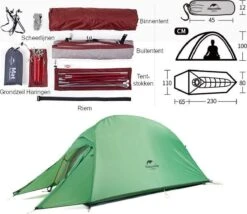 Cloud Up 1 Upgraded - Naturehike® - 1 Persoons Tent - Lichtgewicht Tent - Incl. Grondzeil - 210T 3000mm - Outdoor - Waterdicht - Hiking & Wandelen -Campingwinkel 1200x1038 2