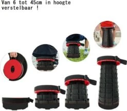 Kampeerkruk - Uitschuifbare Kruk - Rood/Zwart- Tot 120 Kg - Travel Stool - Opvouwbare Campingkruk - Inklapbaar Krukje - Telescopische Kruk - Camping - Outdoor -Campingwinkel 1200x1051 2