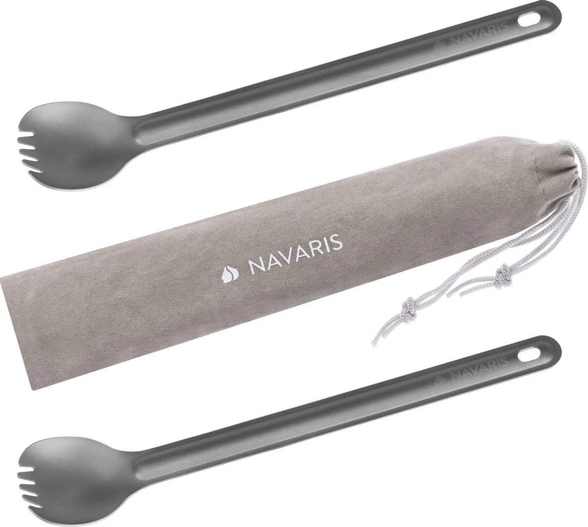 Navaris 2x Spork Met Extra Lange Handgreep - Set Van 2 - Campingbestek Van Titanium - Bestek Voor Onderweg - Lichtgewicht - Inclusief Bewaarzakje 1 Navaris 2x Spork Met Extra Lange Handgreep - Set Van 2 - Campingbestek Van Titanium - Bestek Voor Onderweg - Lichtgewicht - Inclusief Bewaarzakje