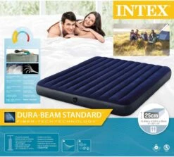Intex Luchtbedset Intex Luchtbed - 2-Persoons - 183 X 203 X 25 Cm - Blauw + Intex Elektrische Pomp - 650 Liter/min + Hoeslaken Wit + Reparatieset -Campingwinkel 1200x1084