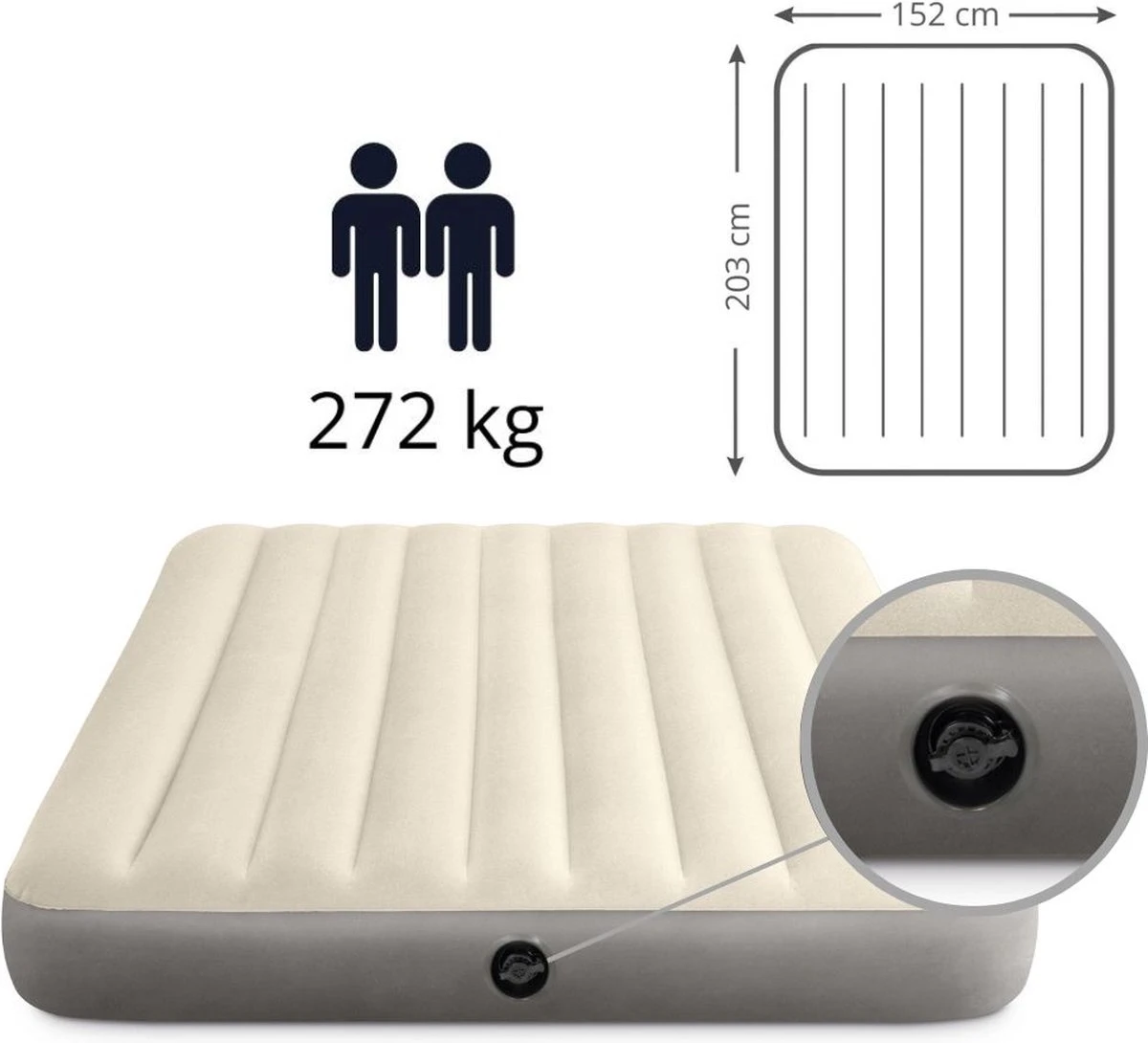 Intex Luchtbedset Intex Luchtbed - 2-Persoons - 152 X 203 X 25 Cm - Beige + Intex Elektrische Pomp - 650 Liter/min + Hoeslaken Wit + Reparatieset 3 Intex Luchtbedset Intex Luchtbed - 2-Persoons - 152 X 203 X 25 Cm - Beige + Intex Elektrische Pomp - 650 Liter/min + Hoeslaken Wit + Reparatieset - Afbeelding 3