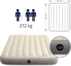 Intex Luchtbedset Intex Luchtbed - Twijfelaar - 137 X 191 X 25 Cm - Beige + Intex Elektrische Pomp - 650 Liter/min + Hoeslaken Zwart + Reparatieset -Campingwinkel 1200x1102