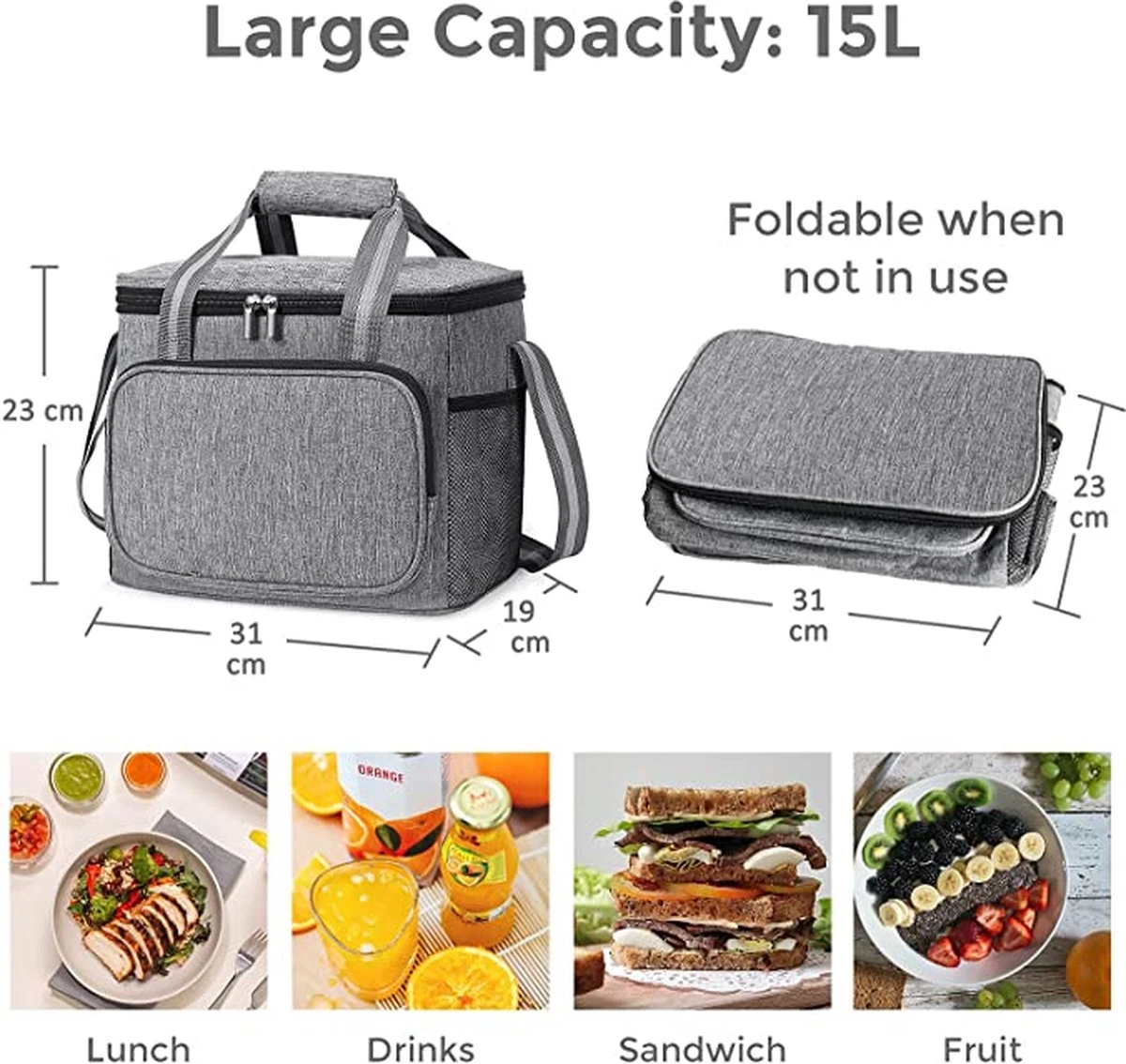 IBright Koeltas Opvouwbaar 15 Liter - 4 Laags Geïsoleerde Lunchtas - Waterdicht - Zwart 9 IBright Koeltas Opvouwbaar 15 Liter - 4 Laags Geïsoleerde Lunchtas - Waterdicht - Zwart - Afbeelding 9