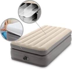 Intex Prime Comfort - Luchtbed - 1-Persoons - 99x191x51 Cm (BxLxH) - Grijs - Met Ingebouwde Motorpomp -Campingwinkel 1200x1144