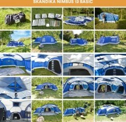 Skandika Nimbus Sleeper 12 Tent – Koepeltenten – 12 Persoons Familietent - Campingtent – Muggengaas – Sleeper Technology (3 Extra Donkere Slaapcabines) – 760 X 630 X 215 Cm (LxBxH) – 5000 Mm Waterkolom – Camping, Tuin – Kamperen – Blauw/wit -Campingwinkel 1200x1162 4