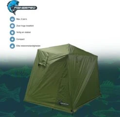 FisherPro Karpertent Met Stormcover – Vistent – Tent - Bescherming Tegen Zon En Wind – 100% Waterdichte Stormhoes – Met Handige Meeneemtas – Ook Geschikt Als Strandtent Of Festivaltent – Extra Veiligheid En Warmte Door Stormcover -Campingwinkel 1200x1164 6