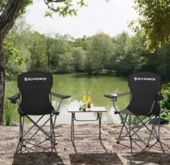 MIRA Home - Campingstoel Set Van 2 Inklapbaar - Klapstoel Met Robuust Frame - Met Flessenhouder - 76 X 51.5 X 95.5 Cm - Zwart -Campingwinkel 1200x1166 6