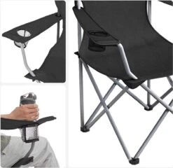 MIRA Home - Campingstoel Set Van 2 Inklapbaar - Klapstoel Met Robuust Frame - Met Flessenhouder - 76 X 51.5 X 95.5 Cm - Zwart -Campingwinkel 1200x1168