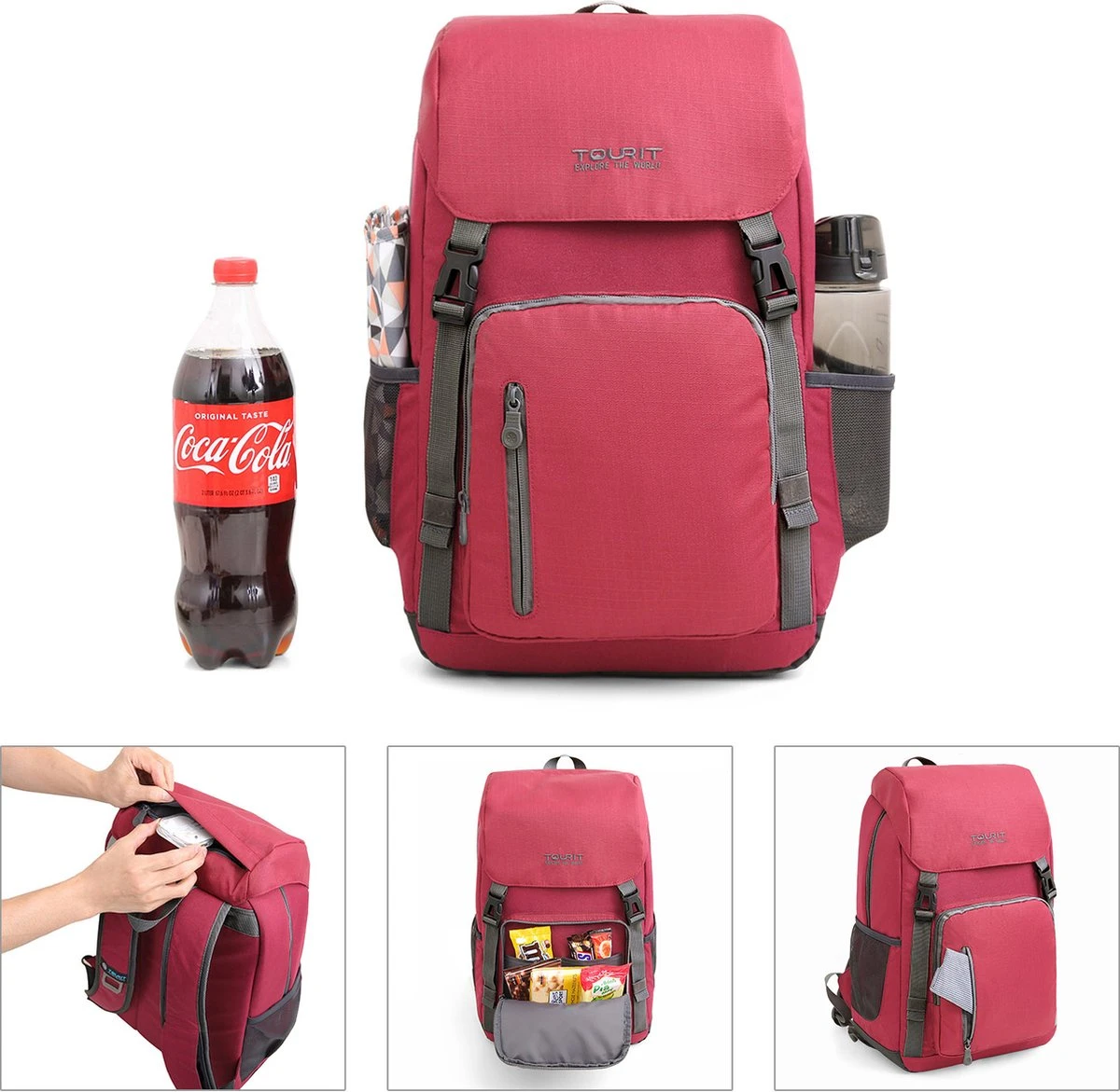 Tourit - Koeltas Rugzak (25L) - Geschikt Voor 21 Blikjes - Lunchtas Voor Dames En Heren - Rood 8 Tourit - Koeltas Rugzak (25L) - Geschikt Voor 21 Blikjes - Lunchtas Voor Dames En Heren - Rood - Afbeelding 8