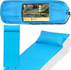 Springos Slaapmat | Zelfopblazend | 186 Cm | Inclusief Hoes & Hoofdkussen | Lichtblauw -Campingwinkel 1200x1175