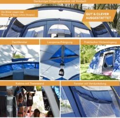 Skandika Nimbus Sleeper 12 Tent – Koepeltenten – 12 Persoons Familietent - Campingtent – Muggengaas – Sleeper Technology (3 Extra Donkere Slaapcabines) – 760 X 630 X 215 Cm (LxBxH) – 5000 Mm Waterkolom – Camping, Tuin – Kamperen – Blauw/wit -Campingwinkel 1200x1182 7