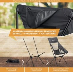 Skandika Campingstoel Compact – Campingstoelen - Campingstoel Tot 150 Kg Belastbaar - Kampeerstoel, Visstoel, Kleine Pakmaat, Opvouwbaar, Stabiel, Licht, Comfortabel Gepolsterd – Draagtas Meegeleverd - Vouwstoel – Zwart -Campingwinkel 1200x1184 3
