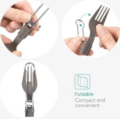 Navaris Campingbestek Van Titanium - Set Met Vork, Mes En Lepel - Inklapbaar - Bestekset Voor Onderweg - Inclusief Karabijnhaak En Bewaarzakje -Campingwinkel 1200x1188 7