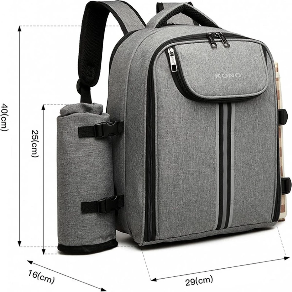 Kono Koeltas - Koelrugzak - Picknick - Picknicktas Met Flessenhouder - Koelrugtas Met Picknickkleed - Grijs (E6915 GY) 4 Kono Koeltas - Koelrugzak - Picknick - Picknicktas Met Flessenhouder - Koelrugtas Met Picknickkleed - Grijs (E6915 GY) - Afbeelding 4