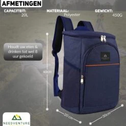 Needventure Koeltas - Lunchtas - Koelrugtas - Picknicktas - 20 Liter - Flessenhouder - Bieropener - Blauw -Campingwinkel 1200x1200 1065