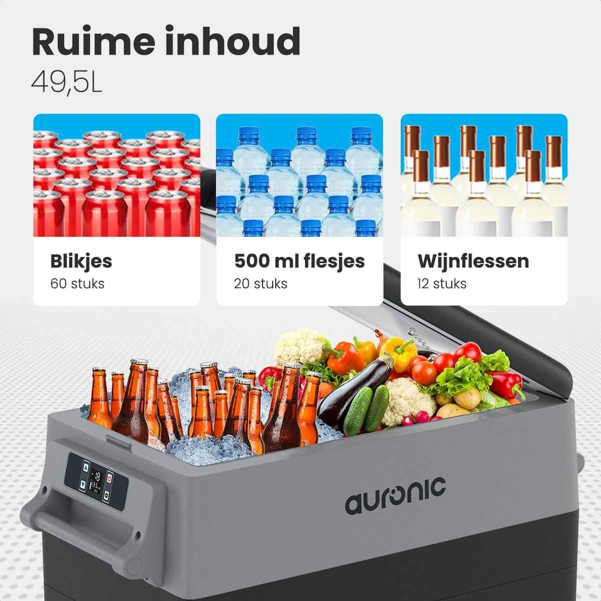 Auronic Elektrische Koelbox - 49.5L - Compressor - 12V En 240V - Grijs 10 Auronic Elektrische Koelbox - 49.5L - Compressor - 12V En 240V - Grijs - Afbeelding 10