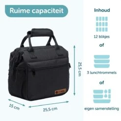 ForDig Lunchtas Zwart - Koeltas Gemaakt Van 600D Polyester Met PEVA-Voering - Ruimte Voor Lunchtrommel / Snacks / Blikjes - Koel Tas Met Mesh Opbergruimtes En Ruimte Voor Bestek - Lunch Tas Cool Bag - Coolerbag - Kleine Cooler -Campingwinkel 1200x1200 1384