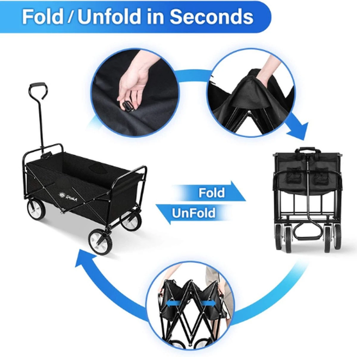 Rijoka Opvouwbare Bolderkar Mét Harde Bodem | Zwart 9 Rijoka Opvouwbare Bolderkar Mét Harde Bodem | Zwart - Afbeelding 9