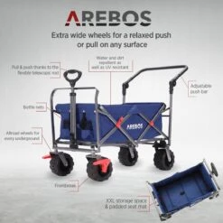 AREBOS Handkar | Transportwagen | Apparatuurwagen | Opvouwbaar | Duwstang| Blauw -Campingwinkel 1200x1200 1632