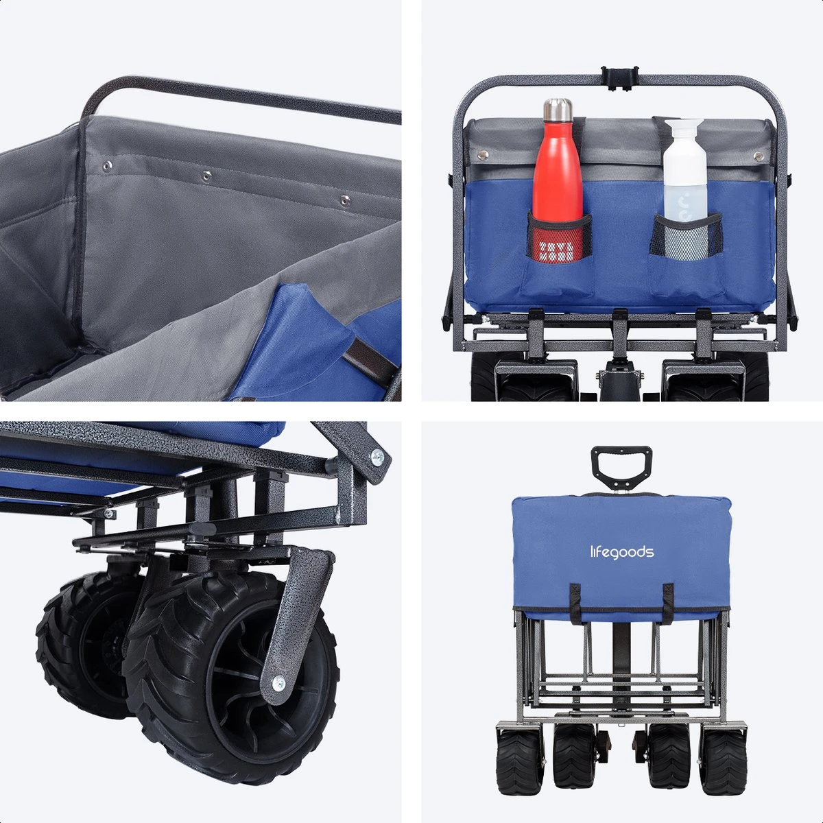 LifeGoods Bolderkar - Opvouwbaar - Tot 80KG - 94L - Wasbaar Polyester - 98x45cm - Blauw/Grijs 7 LifeGoods Bolderkar - Opvouwbaar - Tot 80KG - 94L - Wasbaar Polyester - 98x45cm - Blauw/Grijs - Afbeelding 7