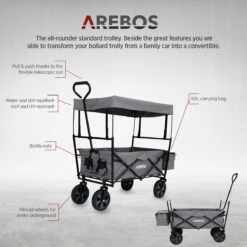 AREBOS Handwagen Vouwbare Dak Handwagen Vouwbare Trolley Uitrustingswagen Grijs -Campingwinkel 1200x1200 1663
